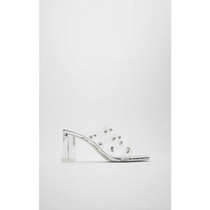 New Zara Bejeweled Heeled Vinyl Mules, 8